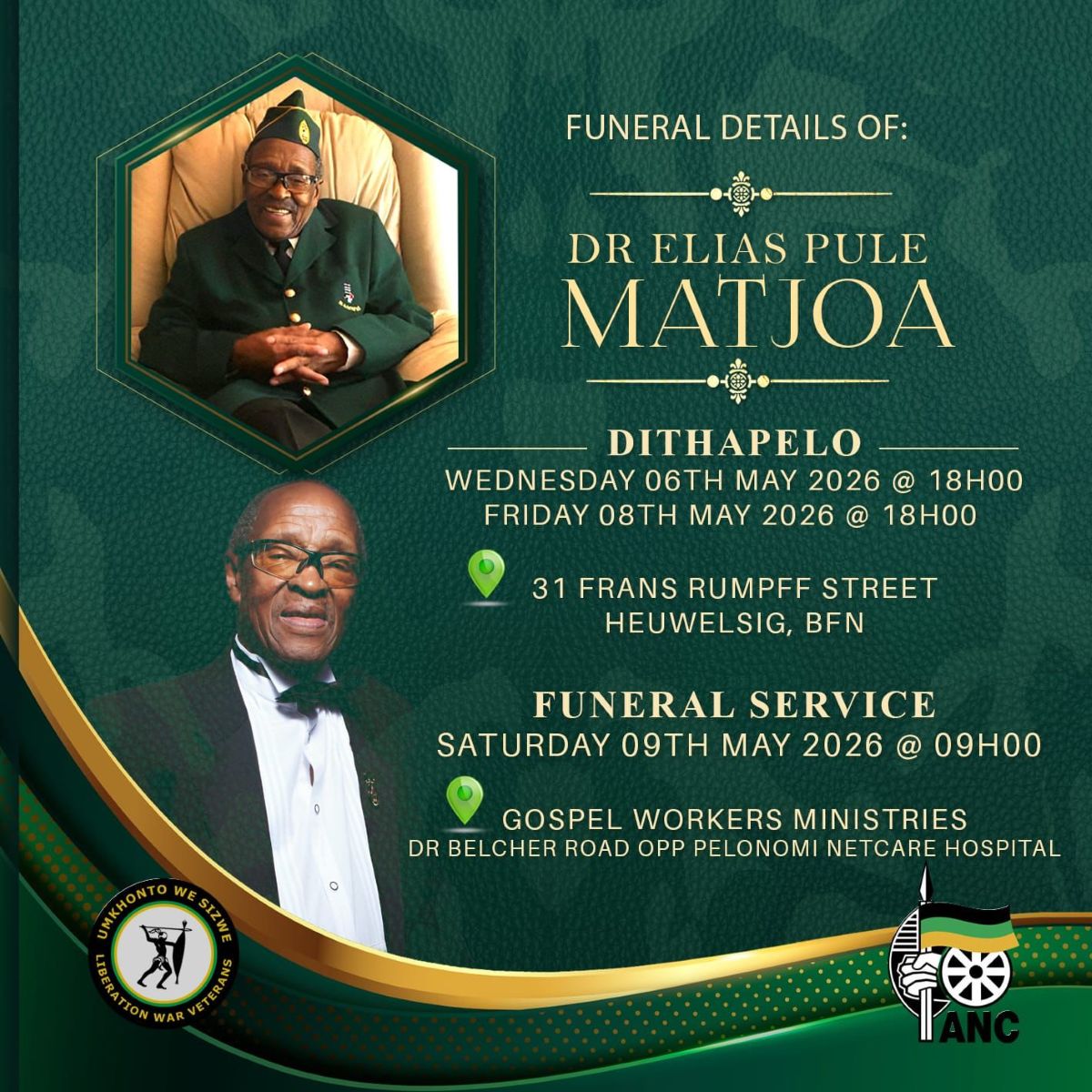 Dr Matjoa to receive Category 1 Special Provincial Official Funeral